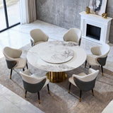 59' Round Dining Table with 360° Smooth Lazy Susan, Stain & Heat Resistant Sintered Stone Tabletop, Modern Minimalist Design for Kitchen, Dining Room, Compact Spaces(6 chairs)