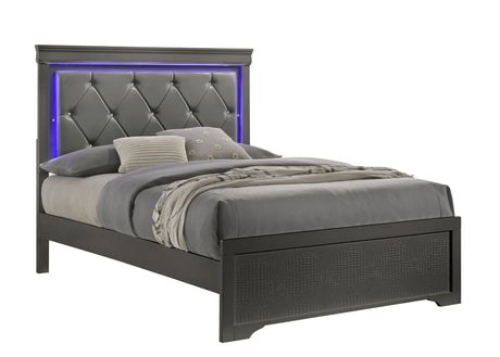 Blaze Upholstered Modern Style 4 Pc Full Bedroom Set with LED Headboard Made with Wood in Metallic Gray(CA WAREHOUSE) - sold by Home Elegance USA