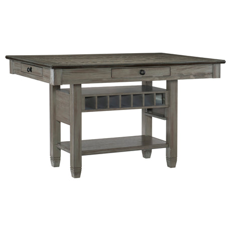 Antique Gray Dining Furniture Counter Height Table w Drawers Wine Rack Shelf and 4x Counter Height Chairs 5pc Dining Set Classic Style - sold by Home Elegance USA