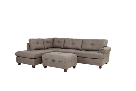 Contemporary 3-pcs Sectional Sofa Mocha Dorris Fabric Cushion Sofa Chaise Ottoman Reversible Couch Pillows - sold by Home Elegance USA