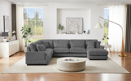 Modern Oversized U-shaped Sectional Sofa with Chaise Lounge in Dark Gray Corduroy, 129' - sold by Home Elegance USA