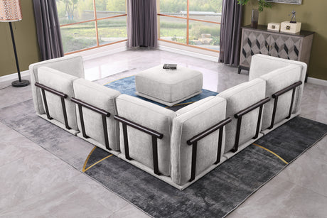 This is a set of  modular fabric sofa, including a corner module and multiple independent seating areas, paired with square ottomans of the same material. - sold by Home Elegance USA