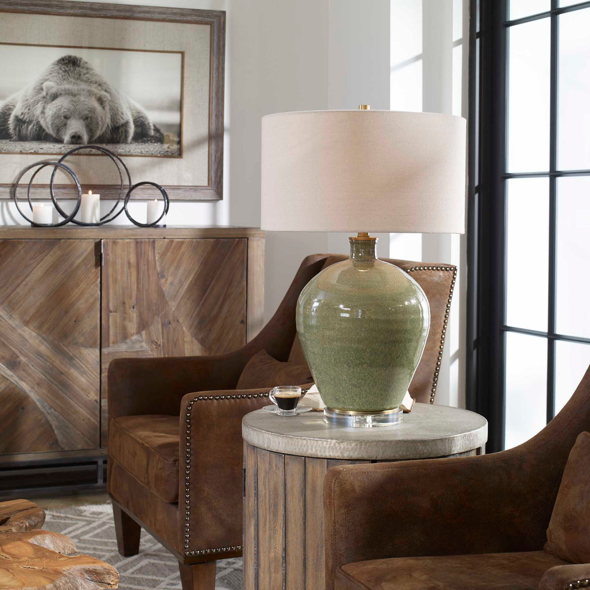 Elva Table Lamp Emerald - Green / Beige by Uttermost - View 2