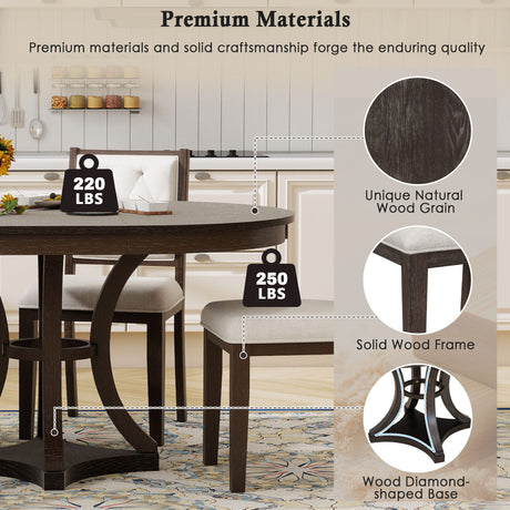 TREXM 5-Piece Retro Functional Dining Table Set Extendable Round Table and 4 Upholstered Chairs for Dining Room and Living Room (Espresso) - sold by Home Elegance USA