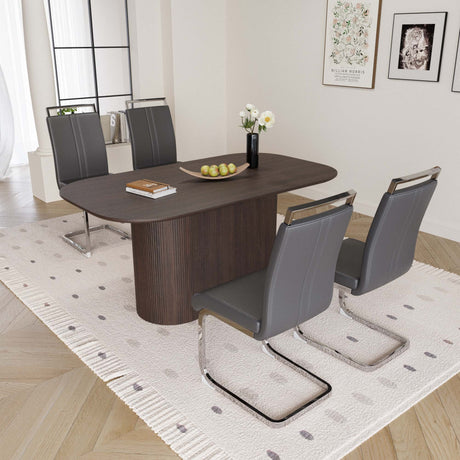 63 'medieval modern brown style MDF dining table and PU armless dining chair set 4. Assemble Desktop and Silver plated metal leg dining chair set, suitable for home&kitchen - sold by Home Elegance USA