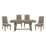 Classic Luxury Dining 5pc Extendable Table and Chairs Set Button Tufted Upholstered Self-Storing Leaf Traditional Design Furniture