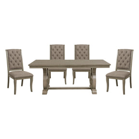 Classic Luxury Dining 5pc Extendable Table and Chairs Set Button Tufted Upholstered Self-Storing Leaf Traditional Design Furniture