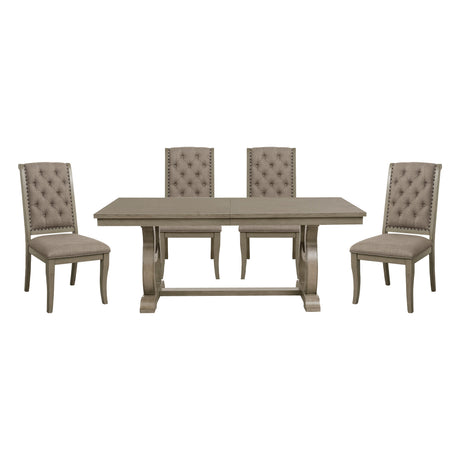 Classic Luxury Dining 5pc Extendable Table and Chairs Set Button Tufted Upholstered Self-Storing Leaf Traditional Design Furniture