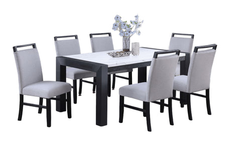 Modern Style Dining Table And 6x Side Chairs White Faux Marble Top Table Handle back Chair Wooden 7pc Dining Set - sold by Home Elegance USA
