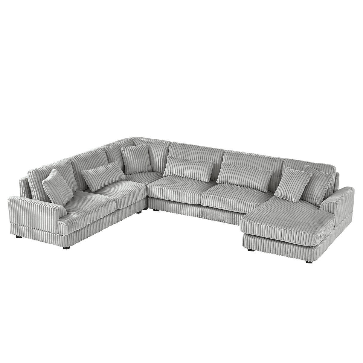 Modern Grey Oversized U-shaped Sectional Sofa with Chaise Lounge, Upholstered in Soft Corduroy