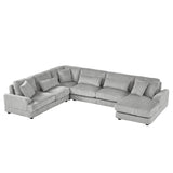 Modern Grey Oversized U-shaped Sectional Sofa with Chaise Lounge, Upholstered in Soft Corduroy