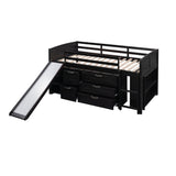 Low Twin Size Loft Bed with Cabinets, Shelves and Slide - Espresso(OLD SKU :LP000503AAP) - Home Elegance USA