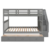 Stairway Full-Over-Full Bunk Bed with Drawer, Storage and Guard Rail for Bedroom, Gray (OLD SKU: LT100310AAE) - sold by Home Elegance USA