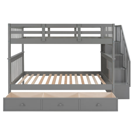 Stairway Full-Over-Full Bunk Bed with Drawer, Storage and Guard Rail for Bedroom, Gray (OLD SKU: LT100310AAE) - sold by Home Elegance USA