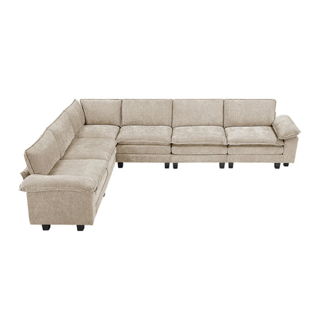 Modern Contemporary 6-Piece Modular Sectional Sofa Set Plush Comfort Taupe Chenille Upholstery Living Room Furniture Durable Plywood - sold by Home Elegance USA