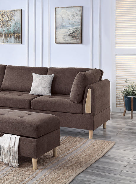 3-PCS Reversible Sectional Set Living Room Furniture Chocolate Color Chenille Couch Sofa, Reversible Chaise Ottoman - sold by Home Elegance USA