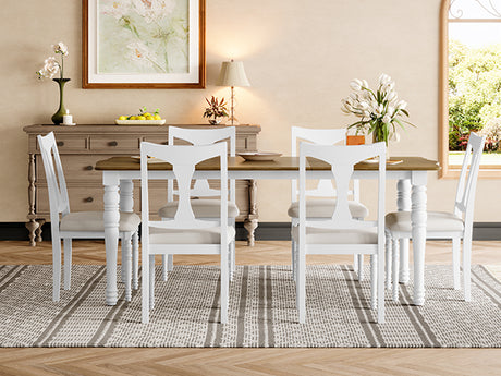 7-Piece Dining Table Set, 60inch to 78inch Extendable Wood Dining Table with Removable Leaf, Kitchen Table Set with 6 Upholstered Side Chair, Dining Table Set for 6 - sold by Home Elegance USA