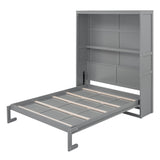 Queen Size Murphy Bed Wall Bed with Shelves,Gray - Home Elegance USA