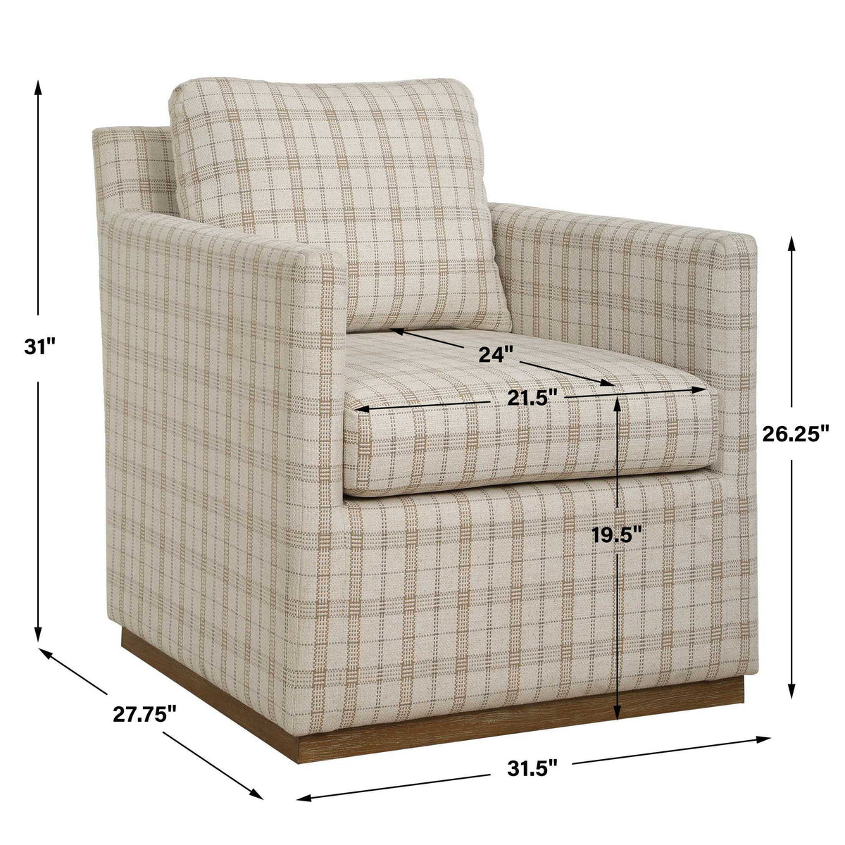 Basie Casual Linen Swivel Chair White - Beige by Uttermost - View 10