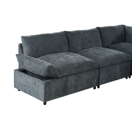 115.5' Modular Deep Gray Sectional Sofa with Durable Polyester Upholstery, Plush Cushions, Hidden Storage Compartments, and Versatile Design for Living Room, Lounge, or Office' - sold by Home Elegance USA