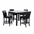 Modern 5pc Counter Height Dining Set with White Faux Marble Table, Black Wooden Legs, Faux Leather Upholstered Chairs in White and Black