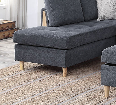 3-PCS Reversible Sectional Set Living Room Furniture Charcoal Color Chenille Couch Sofa, Reversible Chaise Ottoman - sold by Home Elegance USA