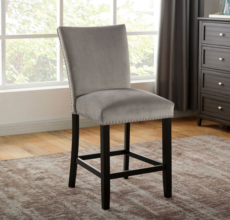 Genuine Marble Top Table w 6x High Chairs Light Gray Flannelette Upholstered Chair Counter Height Dining Room 7pc Set Furniture - sold by Home Elegance USA