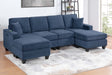 3pc Sectional Set Dark Blue Finish Right Arm And Left Arm Chaise USB Port Armless Loveseat Plastic Legs Matching Two Pillows Primary Living Room - sold by Home Elegance USA