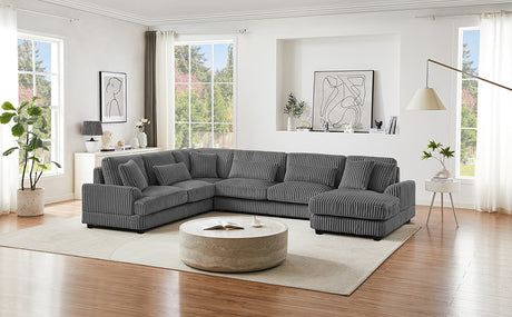 Modern Oversized U-shaped Sectional Sofa with Chaise Lounge in Dark Gray Corduroy, 129' - sold by Home Elegance USA