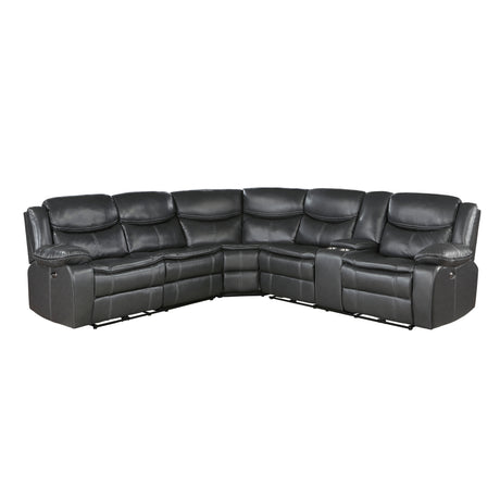 Modern 3-Piece Power Reclining Sectional with Right Side Console Dark Gray Breathable Faux Leather USB Ports Solid Wood Living Room Furniture - sold by Home Elegance USA