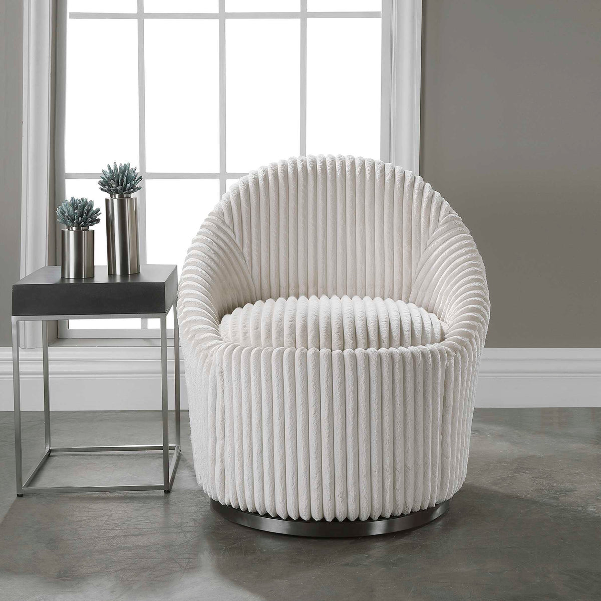 Crue Swivel Chair - White by Uttermost - View 3