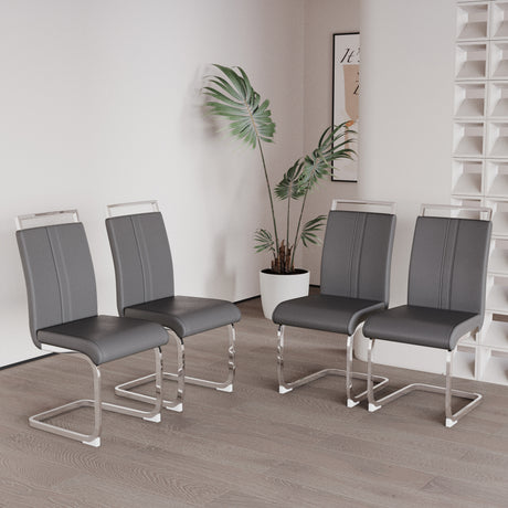 63 'medieval modern cream style MDF dining table and PU armless dining chair set 4. Assemble Desktop and Silver plated metal leg dining chair set, suitable for home&kitchen - sold by Home Elegance USA