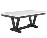 1pc Transitional Modern Formal Dining Table White Genuine Marble Rectangular Table Top Trestle Base Black Finish Legs Wooden Dining Room Furniture