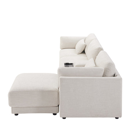 124'' L-Shaped Sectional Sofa with Multi-Functional Storage Console, Wired&Wireless Charger, Movable Ottoman, Wider&Thicker Cushion, Free Combination for Living Room&Apartment, Chenille - sold by Home Elegance USA
