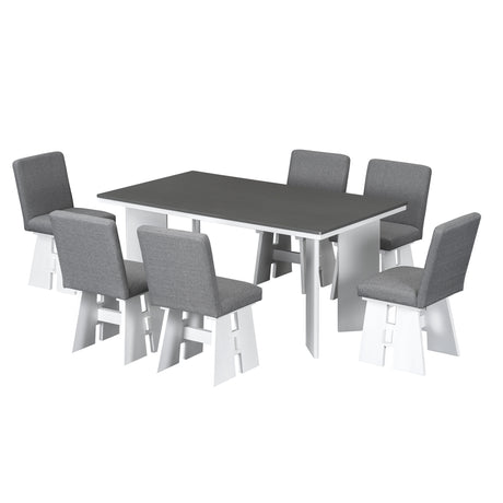 TOPMAX Modern 7-Piece Dining Table Set with 6 Upholstered Dining Chairs, Dark Gray+White - sold by Home Elegance USA