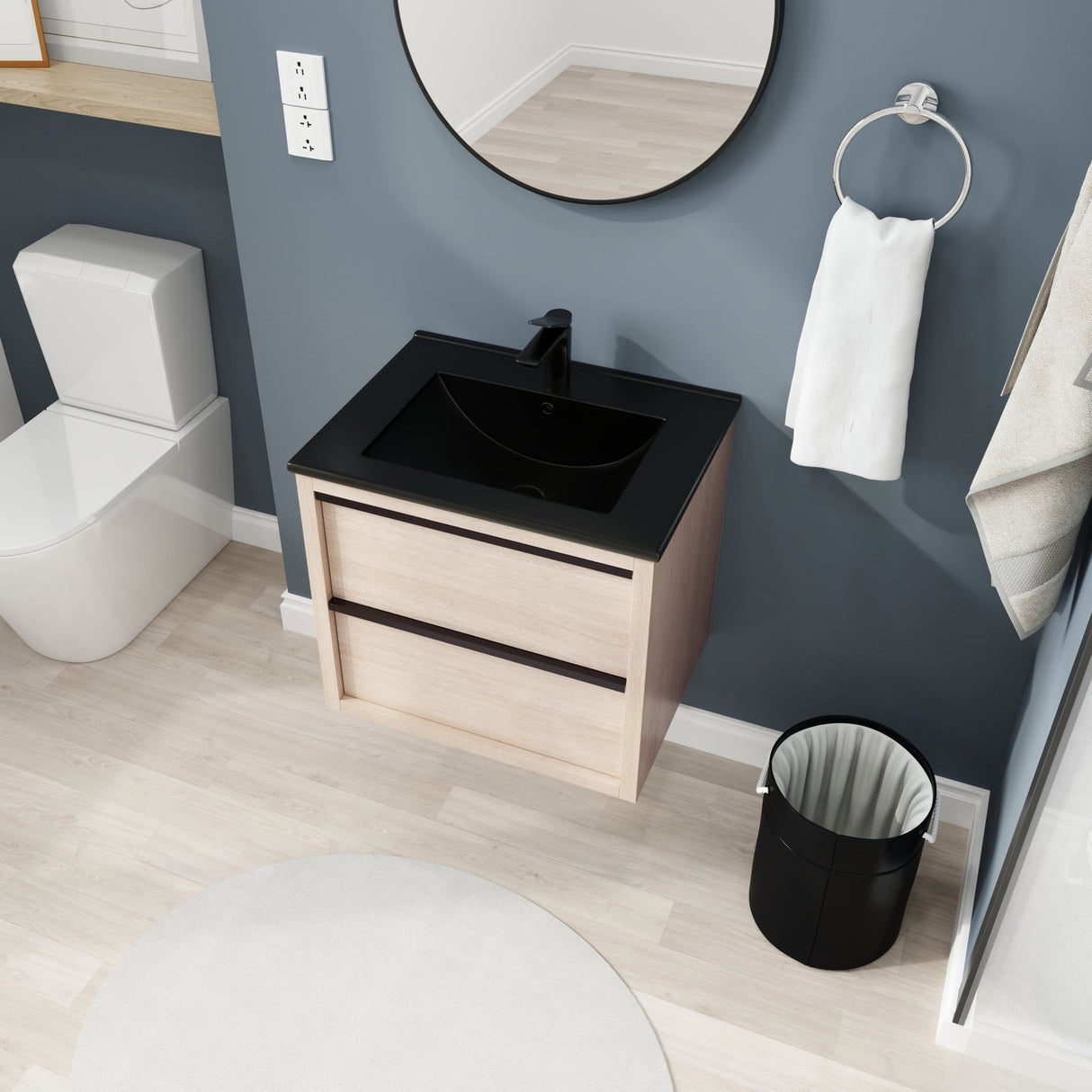 24" Bathroom Vanity, With Black Ceramic Sink And 2 Soft Close Drawers(BVA02524PLO - G - BL9060BK)W1286S00035 - W999S00079 - image - 4