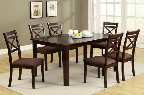 Transitional Style 7pc Dining Table Set 1x Table 6x Chair Microfiber Padded Seat Cross Back Seat Espresso Finish - sold by Home Elegance USA