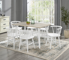 Alwynn White and Natural Wood 7-piece Dining Set, Dining Table with 6 Stylish Windsor Chairs - sold by Home Elegance USA