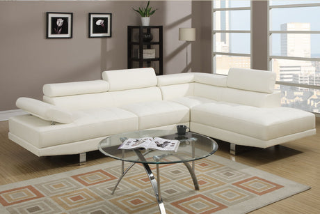 White Color Sectional Living Room Furniture Faux Leather Adjustable Headrest Right Facing Chaise & Left Facing Sofa - sold by Home Elegance USA