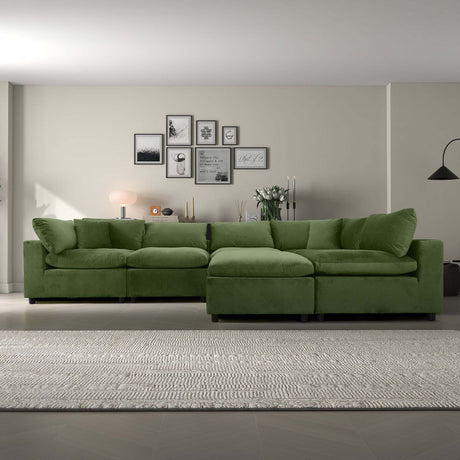 Hayward Olive Green Velvet Modular Sectional Sofa with Foam Cushions and Solid Frame - sold by Home Elegance USA