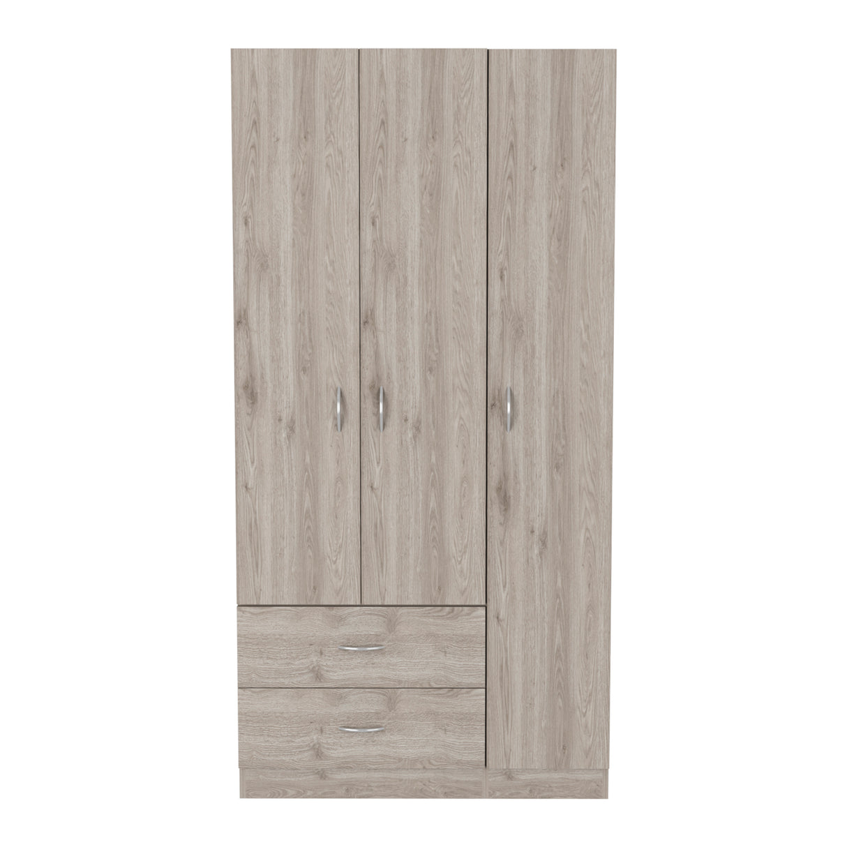 Bosko 3 Doors Armoire, Two Drawers, Metal Rod, Light Gray -Bedroom - sold by Home Elegance USA