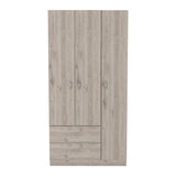 Bosko 3 Doors Armoire, Two Drawers, Metal Rod, Light Gray -Bedroom - sold by Home Elegance USA