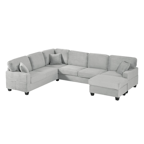 Modern U-shaped Sectional Sofa with Movable Ottoman and Side Storage Pockets, Grey Corduroy, 125.2' - sold by Home Elegance USA