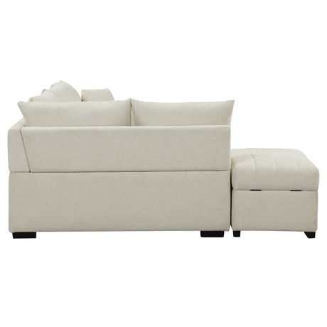 Modern L-shaped Sectional Pull Out Sofa Bed with USB Ports and Storage Ottoman, Beige, Jacquard Fabric, 82.6' - sold by Home Elegance USA