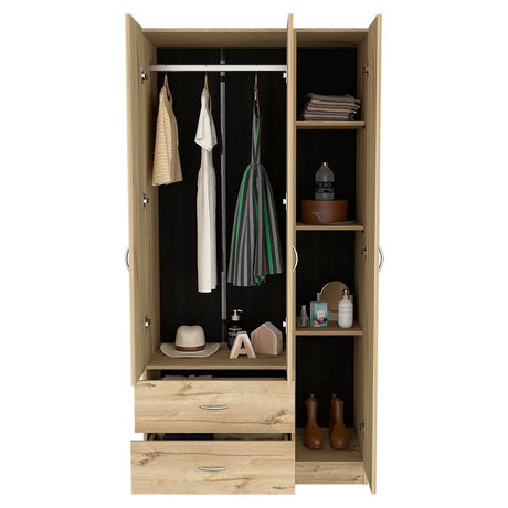 Three Door Armoire Clark, Bedroom, Light Oak / Black - sold by Home Elegance USA