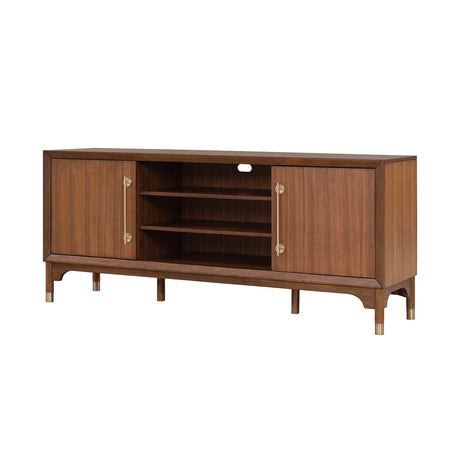 Mid-Century Modern TV Stand Entertainment Center Left Right Pier With Base Adjustable Shelves Gold Caped Legs LED On Pier Walnut Finish - sold by Home Elegance USA