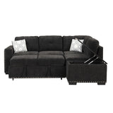 L-Shaped Reversible Sectional Sofa Bed with Storage - 83.8 inch, Pull-Out Couch, USB Ports, Power Outlets & Cup Holder, Black - Home Elegance USA