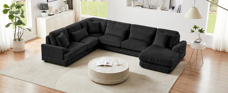 Modern Oversized U-shaped Sectional Sofa with Chaise Lounge Upholstered in Soft Black Corduroy - sold by Home Elegance USA