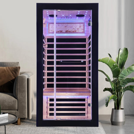 Single-Person Starlight Ceiling Far-Infrared Sauna Room – Hemlock Wood - sold by Home Elegance USA