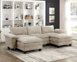 Modern Contemporary 5-Piece Modular Sectional with Ottoman Plush Comfort Taupe Chenille Upholstery Living Room Furniture Durable Plywood